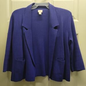 Chico's Size 1 (Medium) Blue Sara Structured Open Front Blazer Style Cardigan